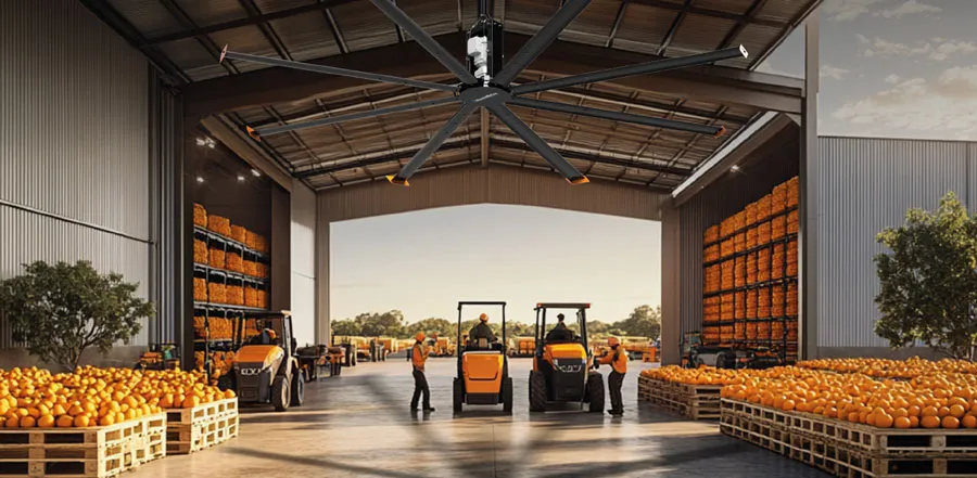 Ventilador HVLS em centro de distribuição